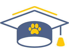 icon depicting a graduation cap with a paw design on it