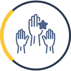 icon of three raised hands with one of the hands overlapped by a star