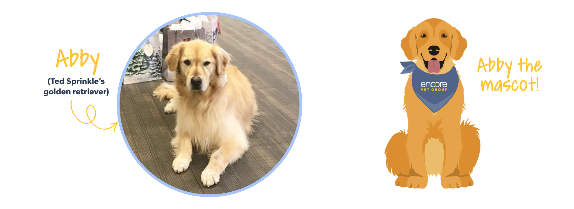 A real life picture of a dog named Abby and a graphic of a dog named Abby